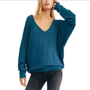 Free People Santa Clara Ocean Blue Thermal Top - We the Free - NWT - XS